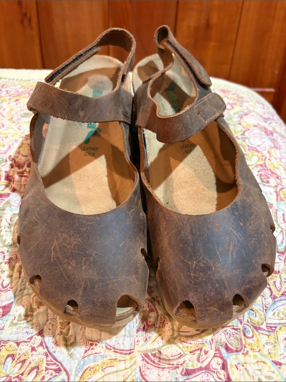 Women's Brown Leather Slingback Sandals with Adjustable Strap